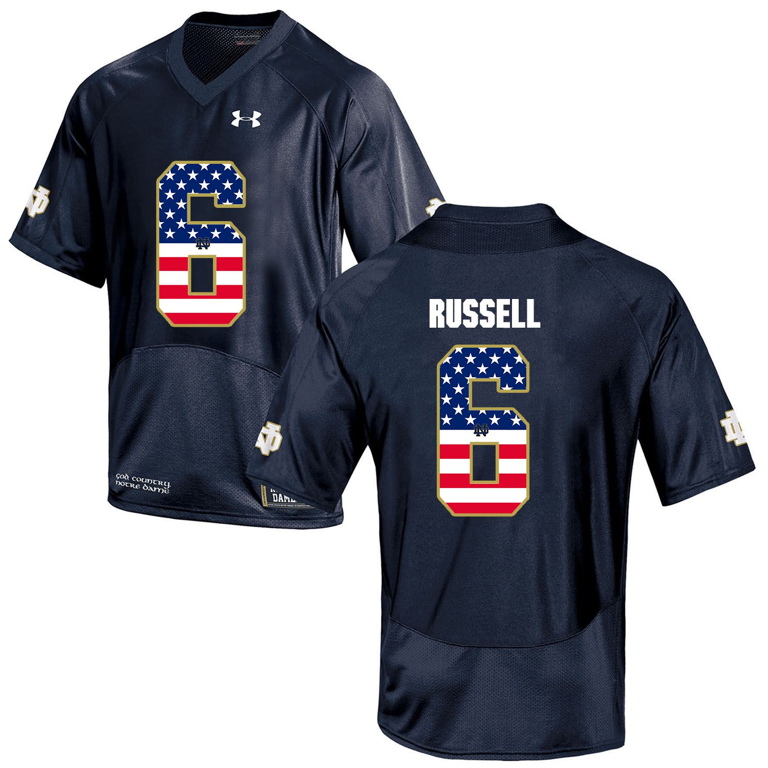 Men Norte Dame Fighting Irish #6 Russell Navy Blue Flag Customized NCAA Jerseys->philadelphia eagles->NFL Jersey